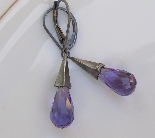 Amethyst Briolette Geometric Sterling Silver Earrings