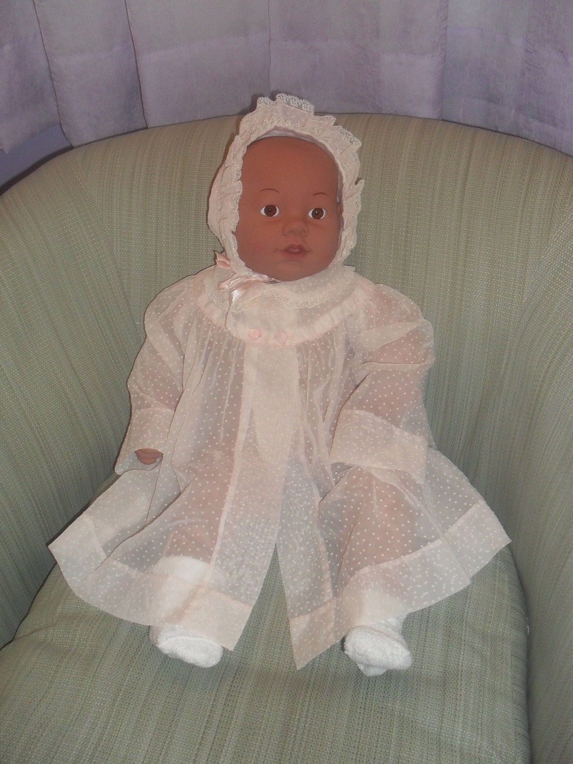 Vintage Pink Baby Over Dress with Bonnet