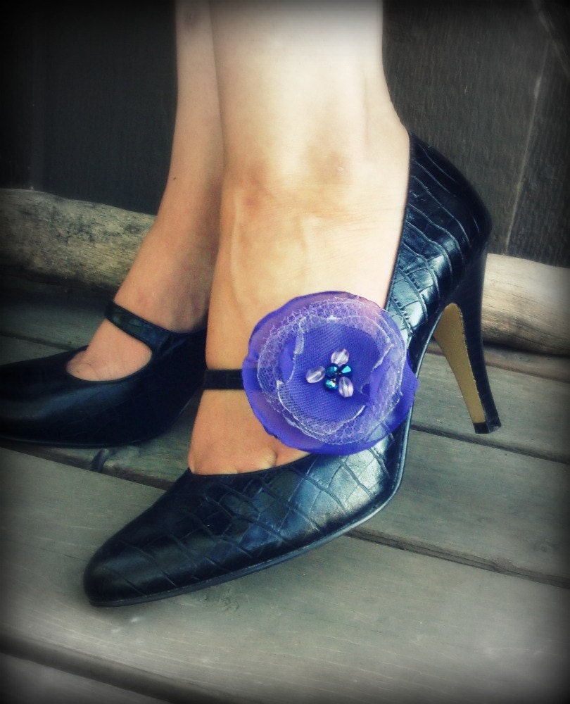 Chiffon Flower Shoe Clips-Elegant Purples