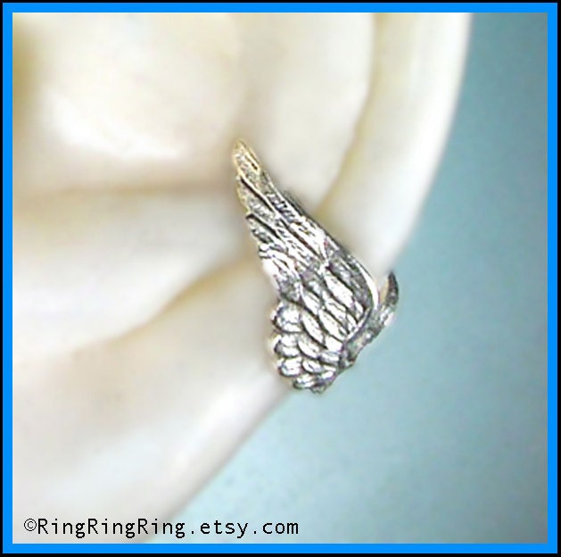 Tiny silver Angel wing ear cuff earring jewelry, Earcuff for men and women, Birthday gift