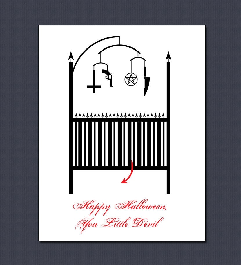You Little Devil Halloween Card with Demon Baby Crib on 100% Recycled Paper