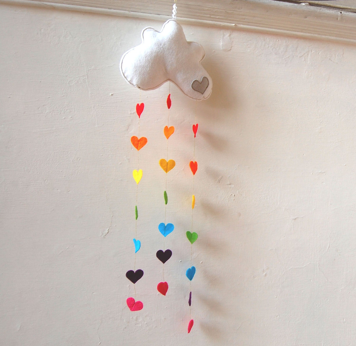 Raining Love Hearts Cloud Mobile - A Funky Felt Wall Decoration from Clara Luna