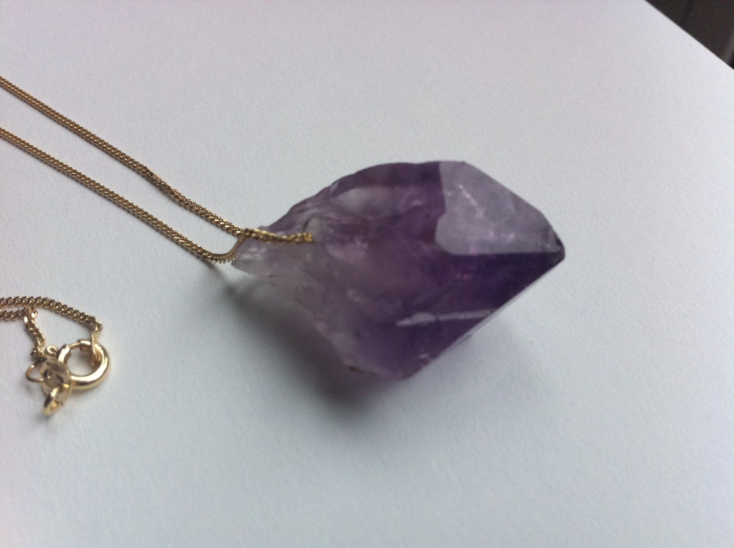 amethyst mineral necklace on gold chain