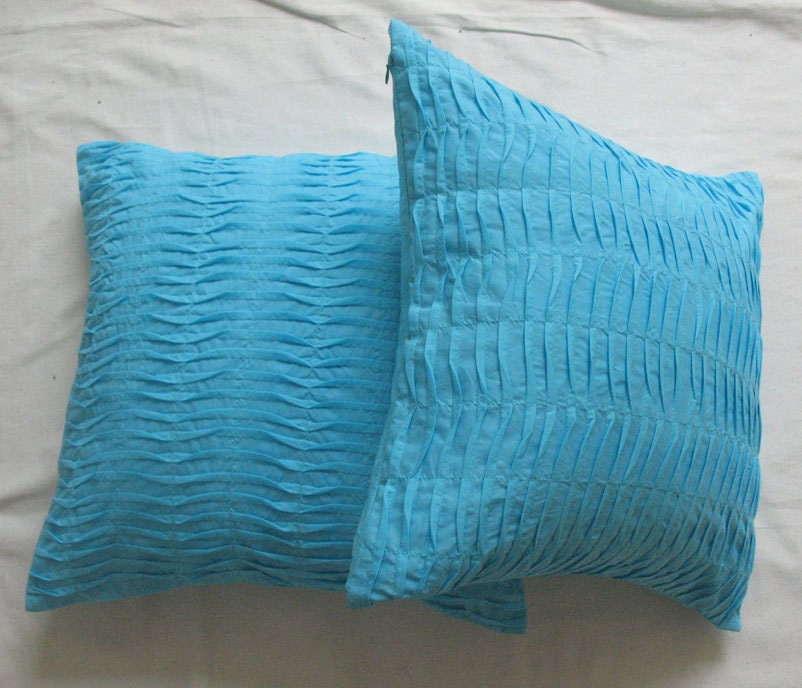 light blue throw pillow 18 inch decorative cushion cover with pleats - Set of 2 pieces