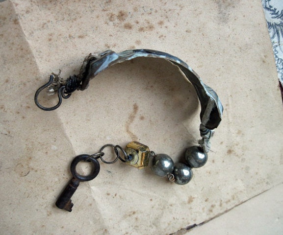 Blindsight. Hardware Assemblage Bracelet with Golden Pyrite.