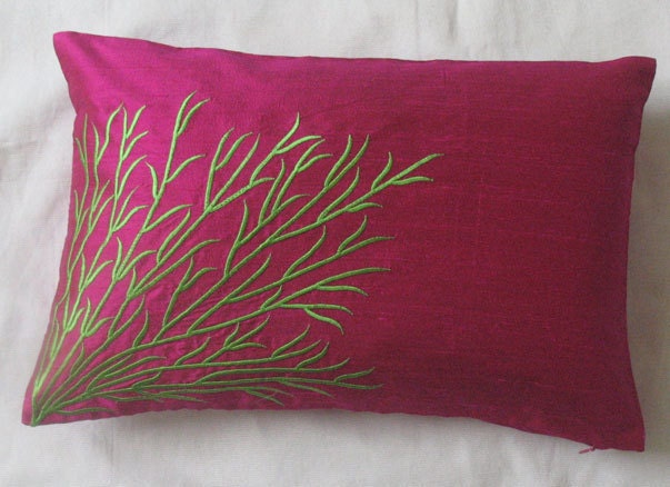Dark Fuchsia Pink oblong silk cushion cover 12X18 inch decorative throw pillow