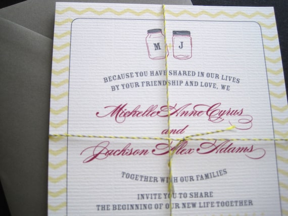 Country Chic Wedding Invitations with Mason JarsPrintable 7500 USD