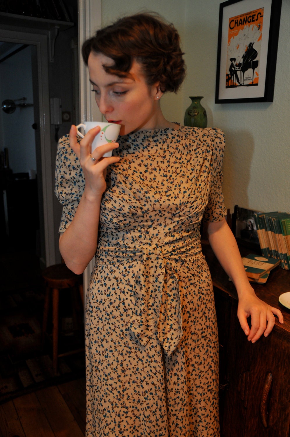 RESERVED FOR HEYLOUILOUI- Vera- late 1930s inspired cotton teadress with fan effect