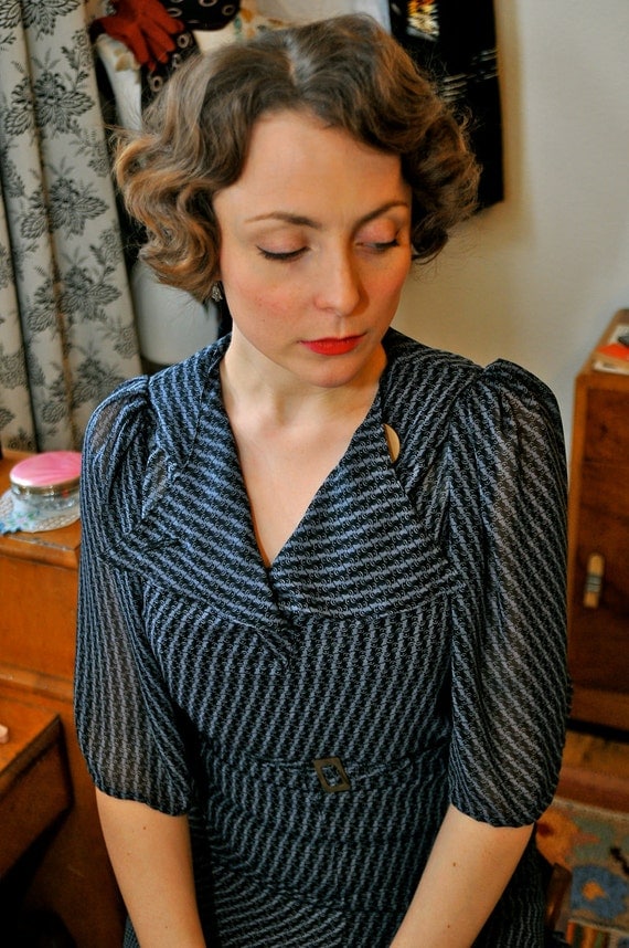Cora- Mid- 1930s inspired butterfly-sleeved silk dress with bakelite button