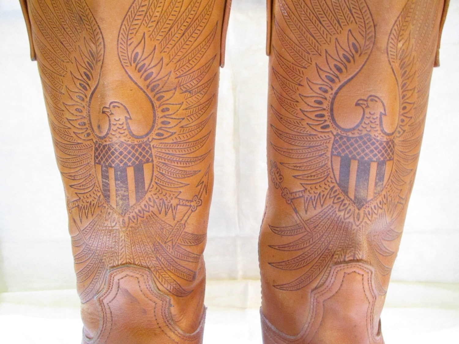 Bitching VINTAGE Acme Dingo brown tooled inlayed MOTORCYCLE riding american eagle western desert BOOTS cowboy sz 8