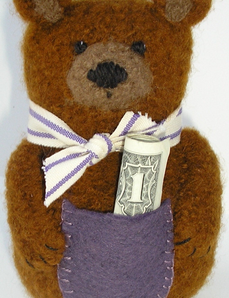 Wool Tooth Bear with pocket. Perfect for hiding your child's first lost tooth. First lost tooth certificate.