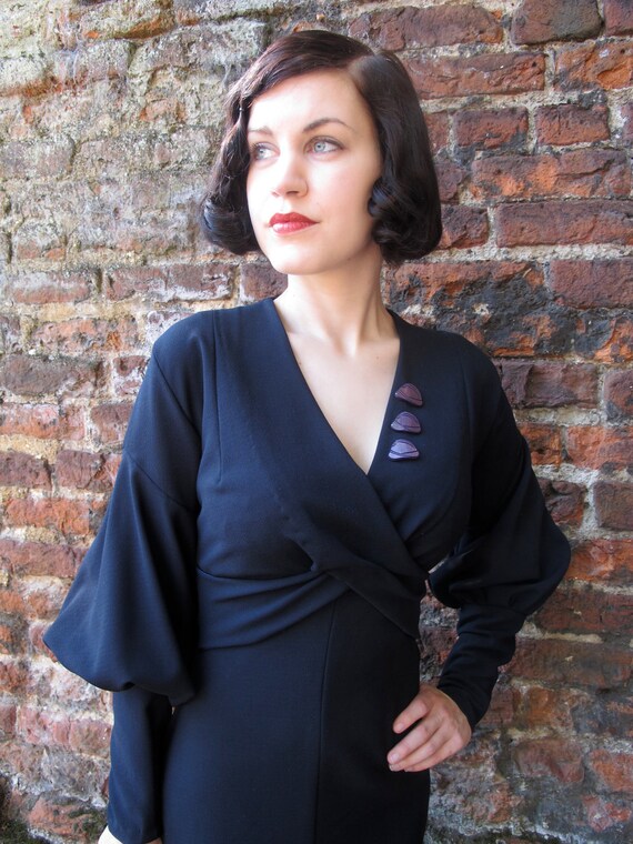 Claudette- Early 1930s inspired dress in wool crepe with leg o' mutton sleeves
