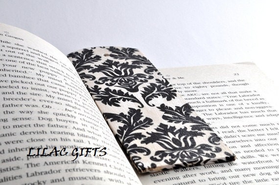 Decoupaged Wooden Bookmark  black and white damask