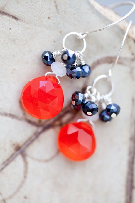 Bright coral earrings bright beach wedding jewelry navy blue