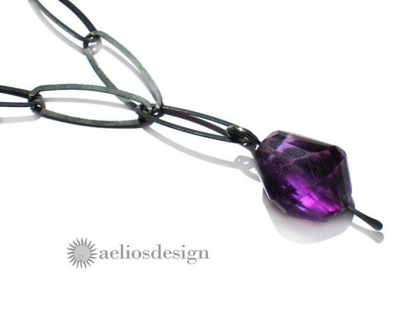 Genuine Amethyst Necklace Oxidised Sterling Silver Gemstone OOAK