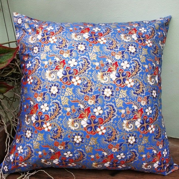 2 Pillow Covers Blue and Gold  Flower Painting sofa Throw decorative pillow cushion covers 18 inches