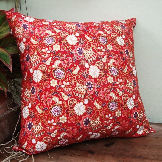 2 Pillow Covers Red and Gold  Flower Painting sofa Throw decorative pillow cushion covers 18 inches