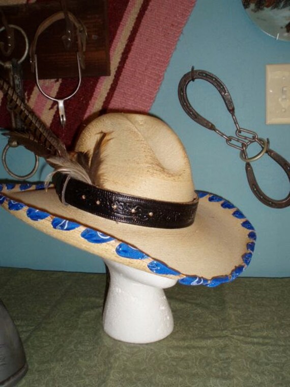 Western Hat, "Dirty" Gus Style Customized Blue and Black