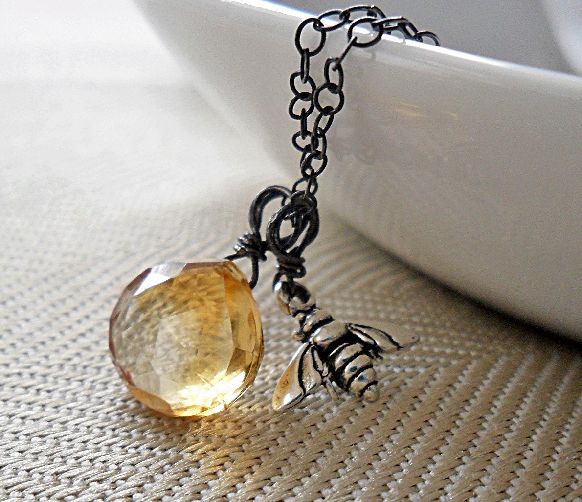 AAA Citrine Necklace, Sterling Silver Bee 3-in-1 November Birthday November Birthstone necklace - A Drop of Honey LAST ONE