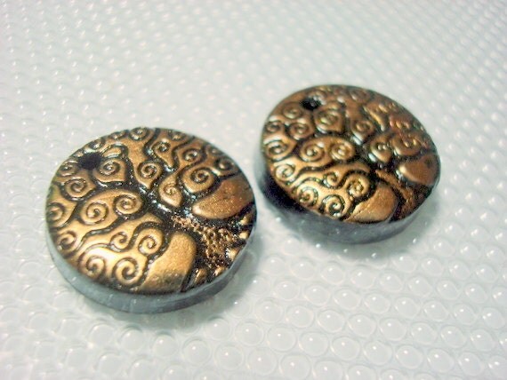 Black and Bronze Spiral Trees of Life Polymer Clay Beads
