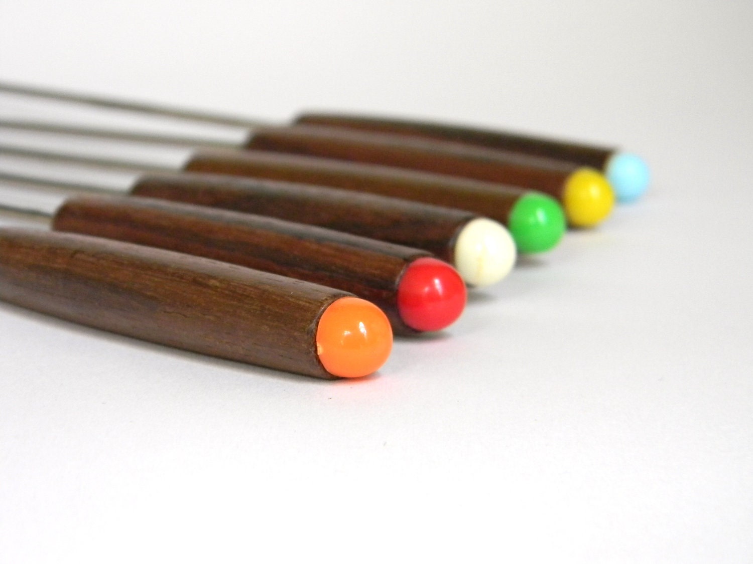 Fondue Forks - Teak wood 10" vintage set of six