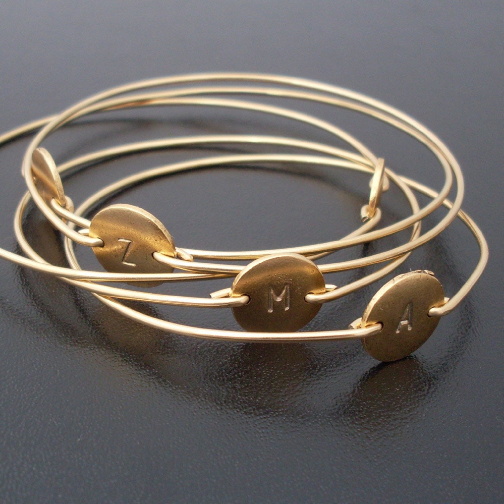 Personalized Custom Initial Bangle Bracelet - Gold, Custom Initial Jewelry, Personalized Bracelet, Personalized Initial Monogram Bracelet