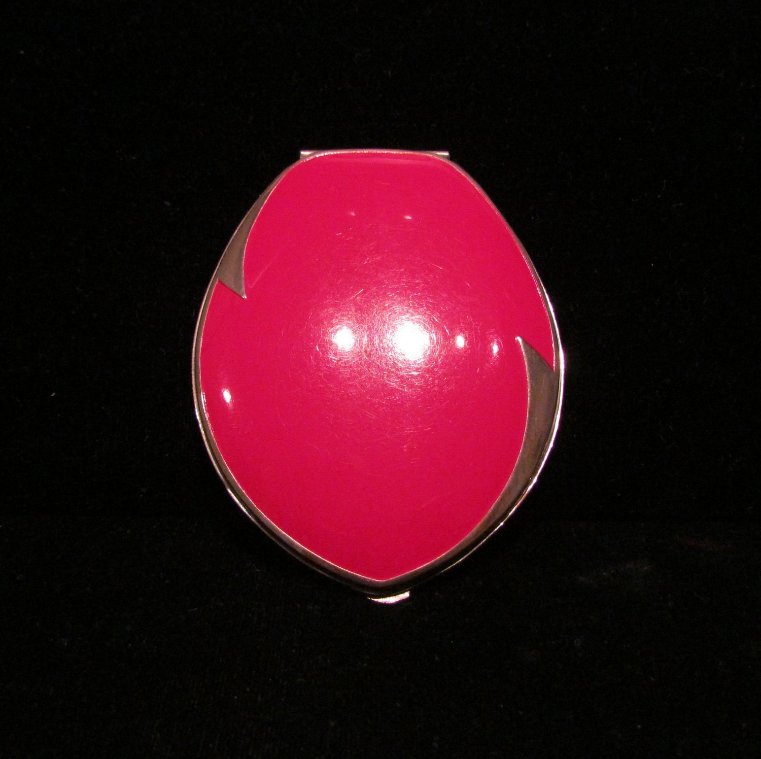 Art Deco Elgin American Compact, Silver & Red Enamel, GREAT CONDITION