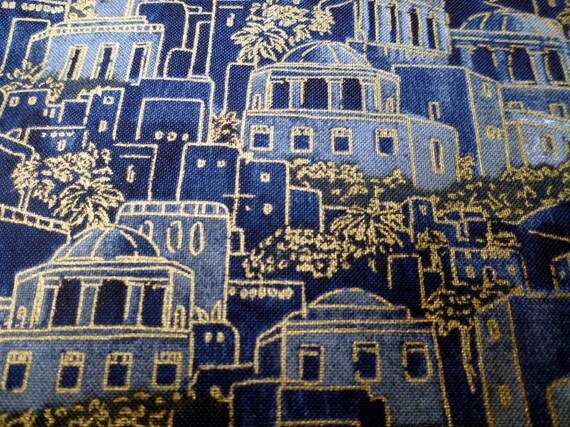 Judaic Fabric Fat Quarters Ancient City Teal with Gold Accents