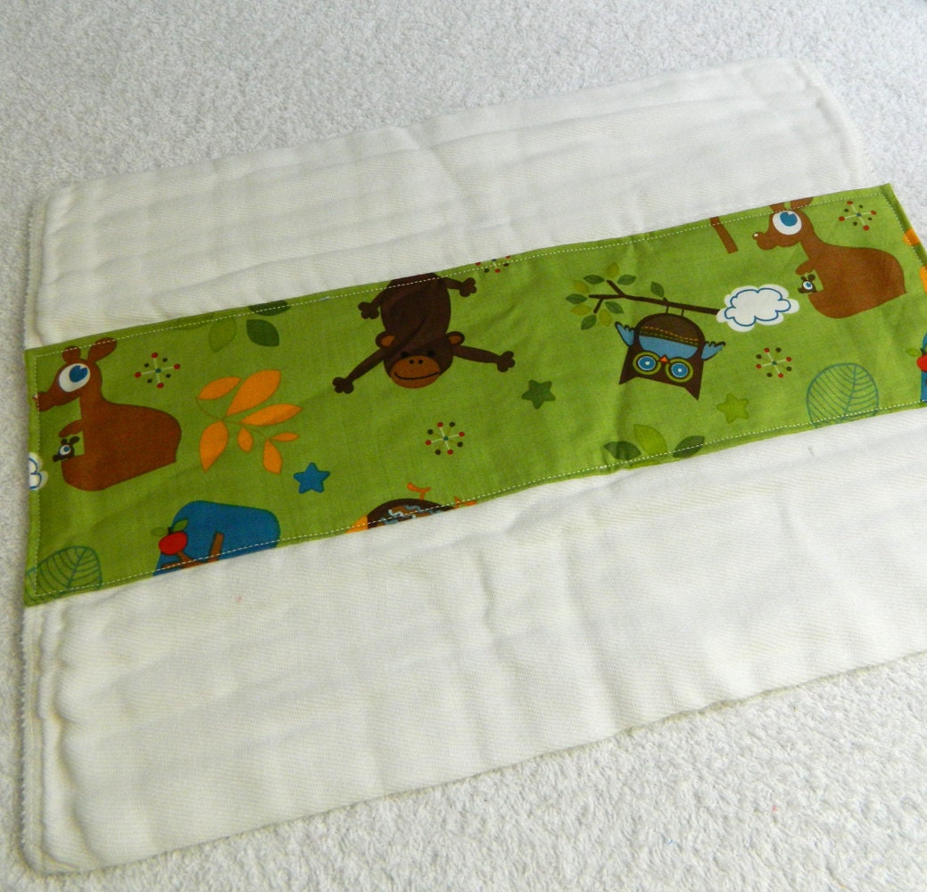 On Sale Boy Burp Cloth - Green Animals Blue & Brown Cloth Diaper