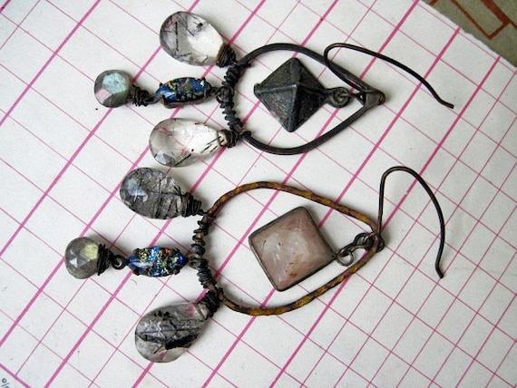 Out of Babylon. Gemstone Assemblage Gypsy Dangles with Labradorite.