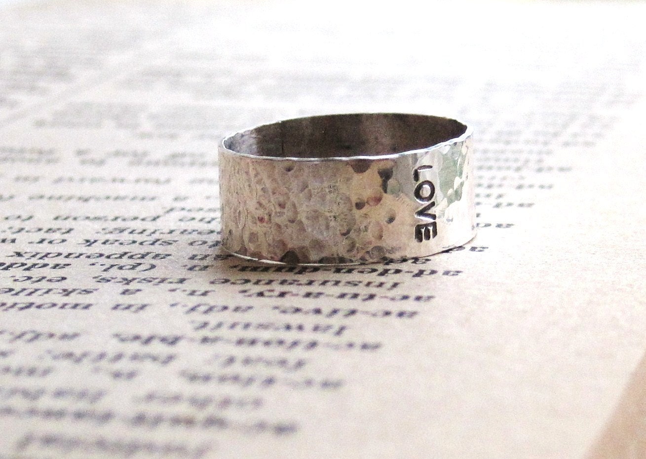 LOVE Ring - Stamped and Hammered Sterling Silver Band - Made to Order