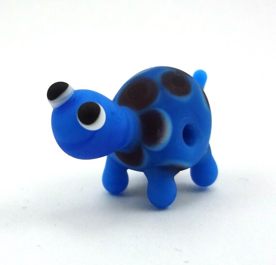 Blue and Purple Turtle Lampworked Glass Bead Figurine