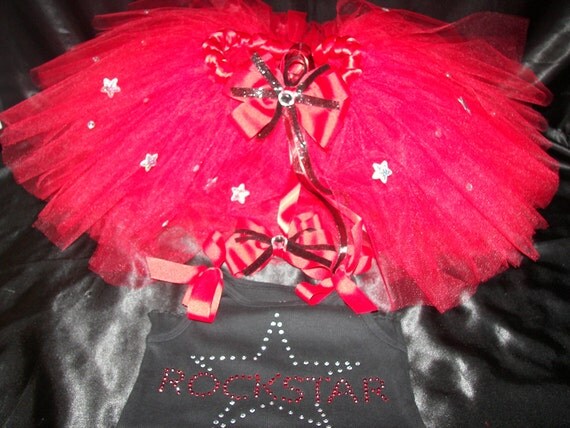 Red Rocker RockStar BLING Star Embellished Tutu Set--Unique