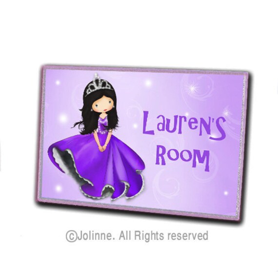 Princess personalized wood door sign, children custom name door plaque, girls room decor, pink