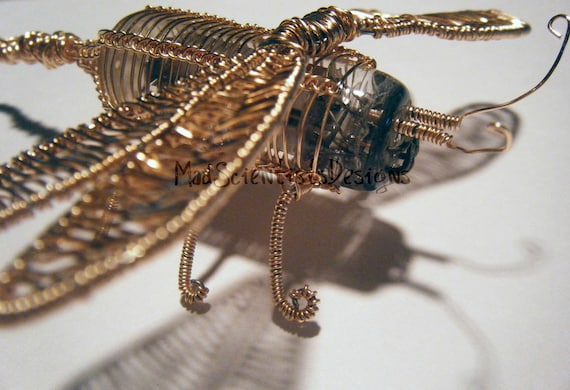Dragonfly Wire Sculpture Creature  Vintage Vacuum Tube 001 OOAK