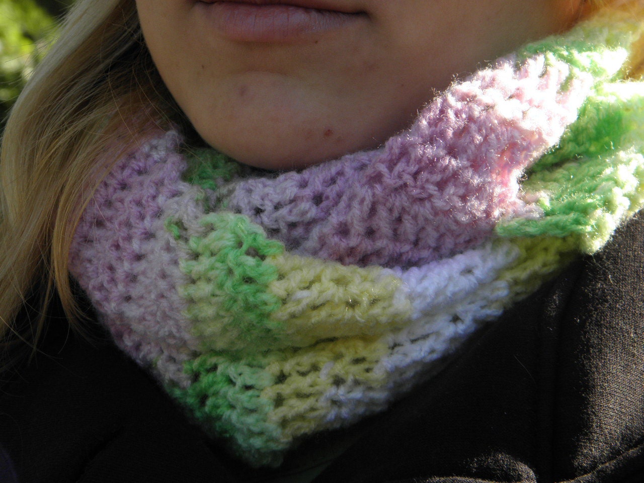 Cowl neck Scarf Acrylic and Polyamide warmer pink green white yellow