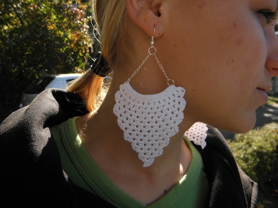 White crochet lace earrings