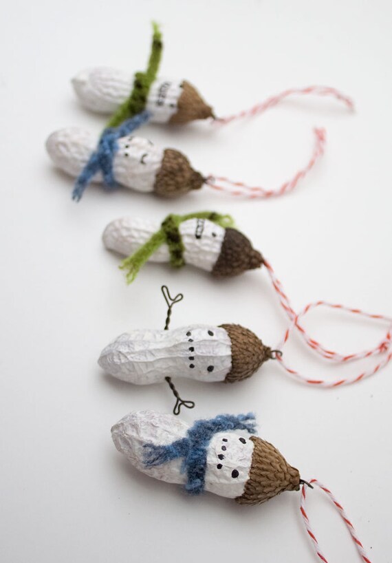 3 Mini Christmas Snowman Ornaments - funny painted peanuts