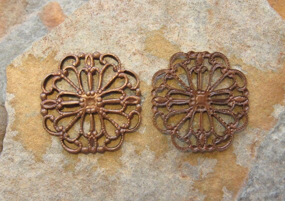 Trinity Brass 2 Trinity Vintage Patina Rounded Square Filigrees - Connectors - LOW SHIPPING