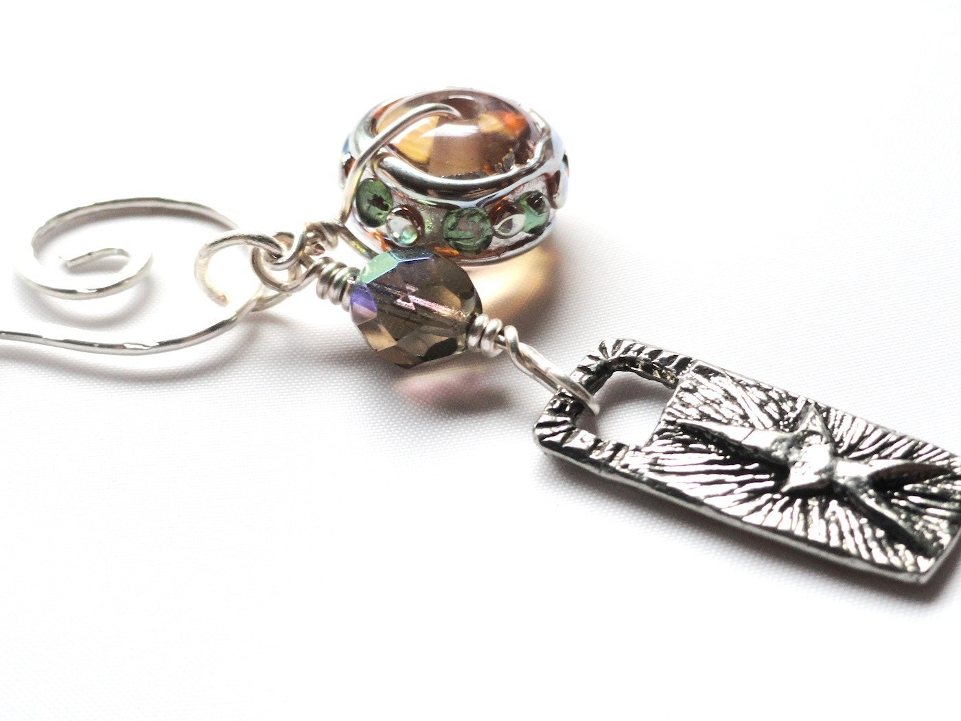 Butterscotch Topaz Lampwork Bead Pendant with Pewter Heart and Star Charm & SS holder