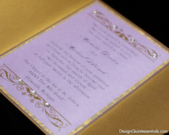 Antique Gold w Purple Pocket Fold Invitation 