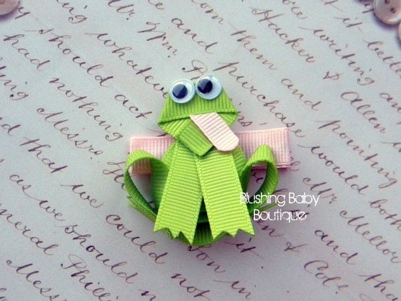 Froggy Hair Clip -- Perfect for Spring-- Birthdays and Baby Showers