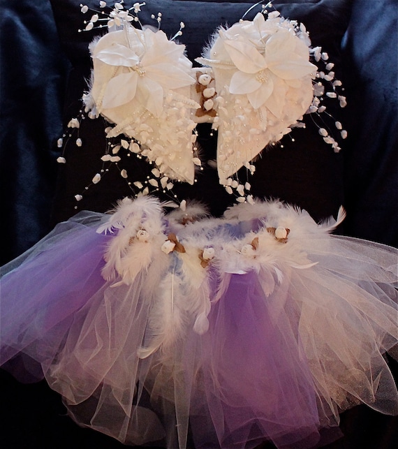 Adorable Child's Purple and White Tutu With Wings and Pearls
