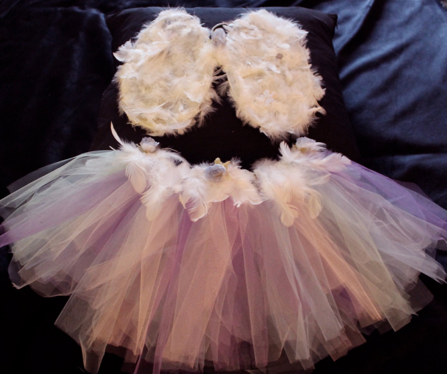 Child Angel Wings Multicoloured Tutu with Fairy Wand.
