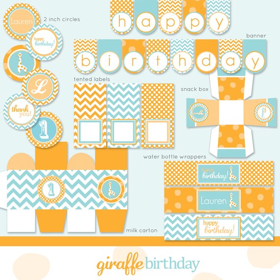 Giraffe Modern Custom Birthday or Baby Shower - DIY
