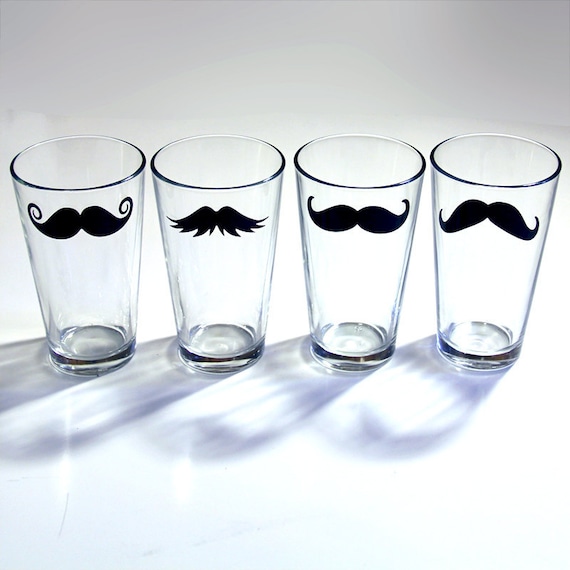 Mustache Drinking Glass - Fun Drinking Glassware Bar Ware- 4 Piece Set - MustacheGlass