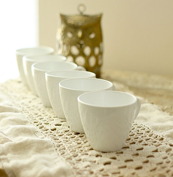 vintage white coffee cups set of 6 Centura by Corning