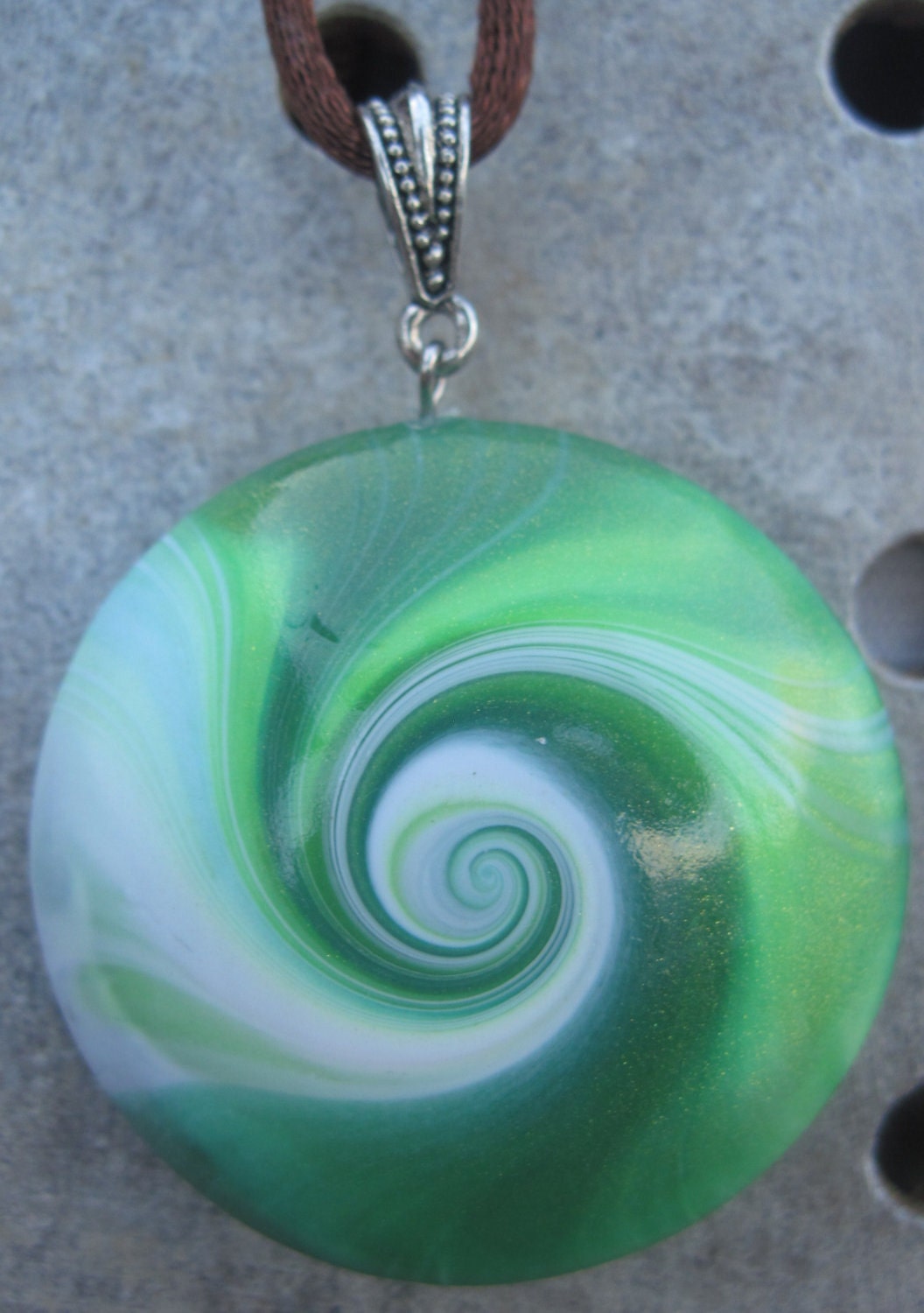 Gorgeous Green Swirled Polymer Clay Pendant