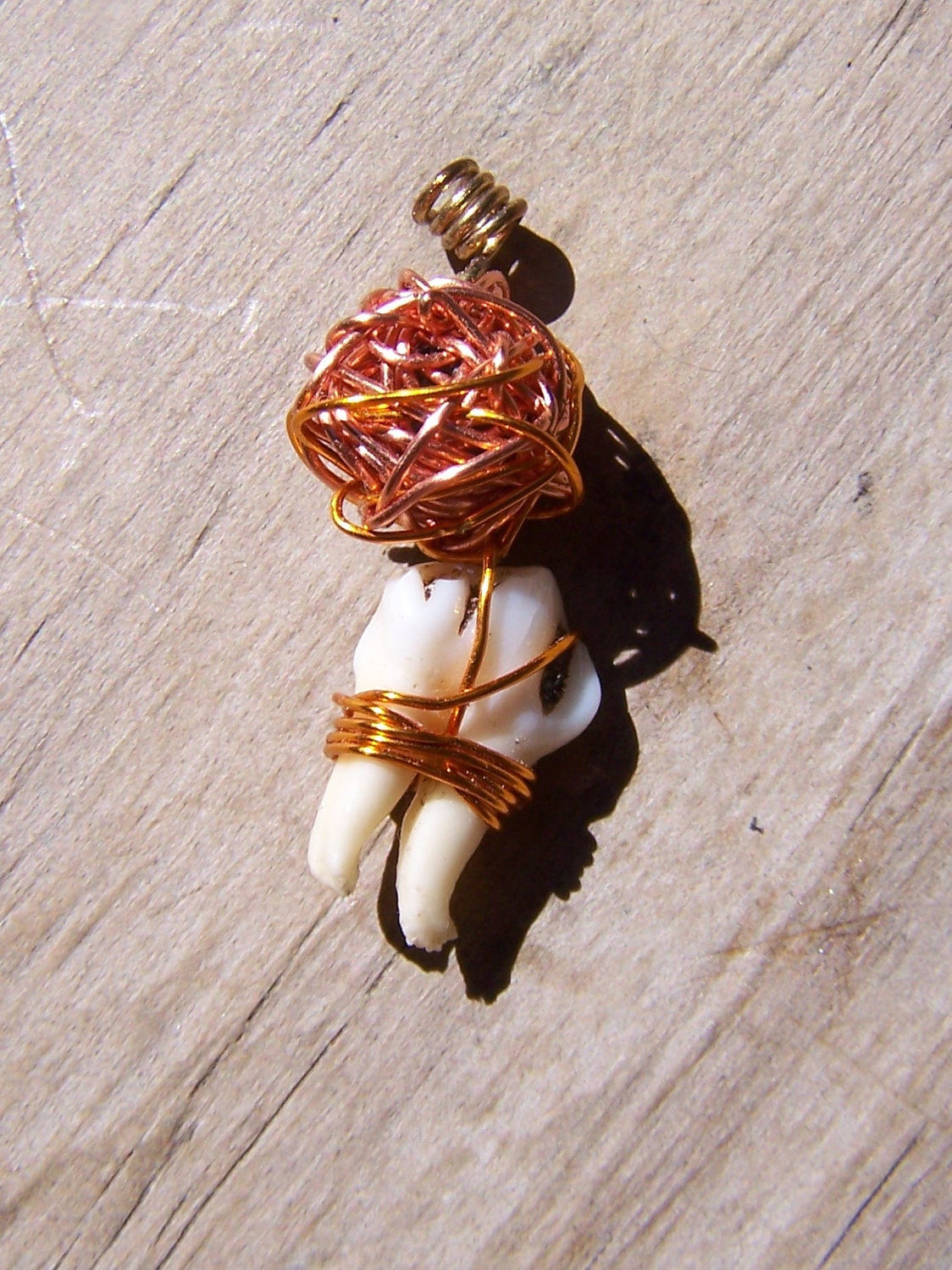 Tiny Deer Tooth and Wire Ball Charm