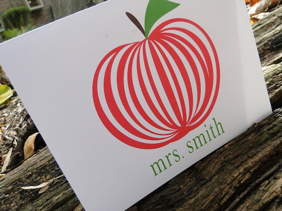 Custom Striped Red Apple Teacher Note cards (set of 10)